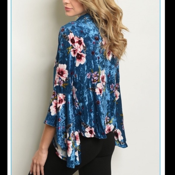 Blue Velvet Spring Time Shrug Bell Sleeves - Picture 5 of 7